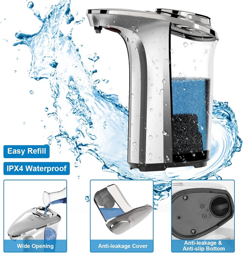 PZOTRUF Automatic Soap Dispenser, Touchless Dish Soap Dispenser 17oz/500ml with Infrared Sensor, 5 Adjustable Soap Levels, Liquid Dispenser for Bathroom Kitchen (Silver) - Image 5